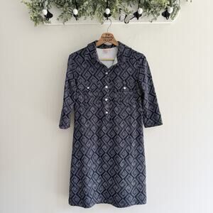 Persifor Navy Geometric Print Collared Shirt Dress Resort Wear Small AA3120